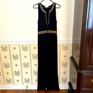 Spense Maxi Dress M Lace Up Bodice Embroidery Neckline & Waist Sleeveless Black